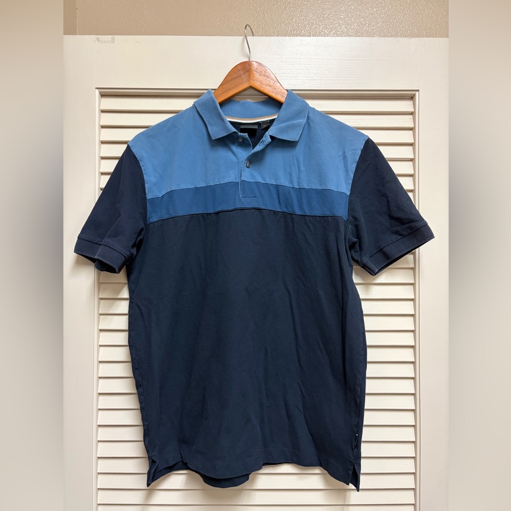 Hugo Boss Polo Shirt Mens M Blue Colorblock Short Sleeve Made in Turkey Preppy